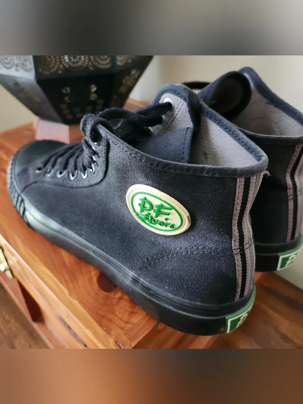 P.F. Flyers Men’s Black High-Top Canvas Sneakers with Green Logo Men's 8.5
